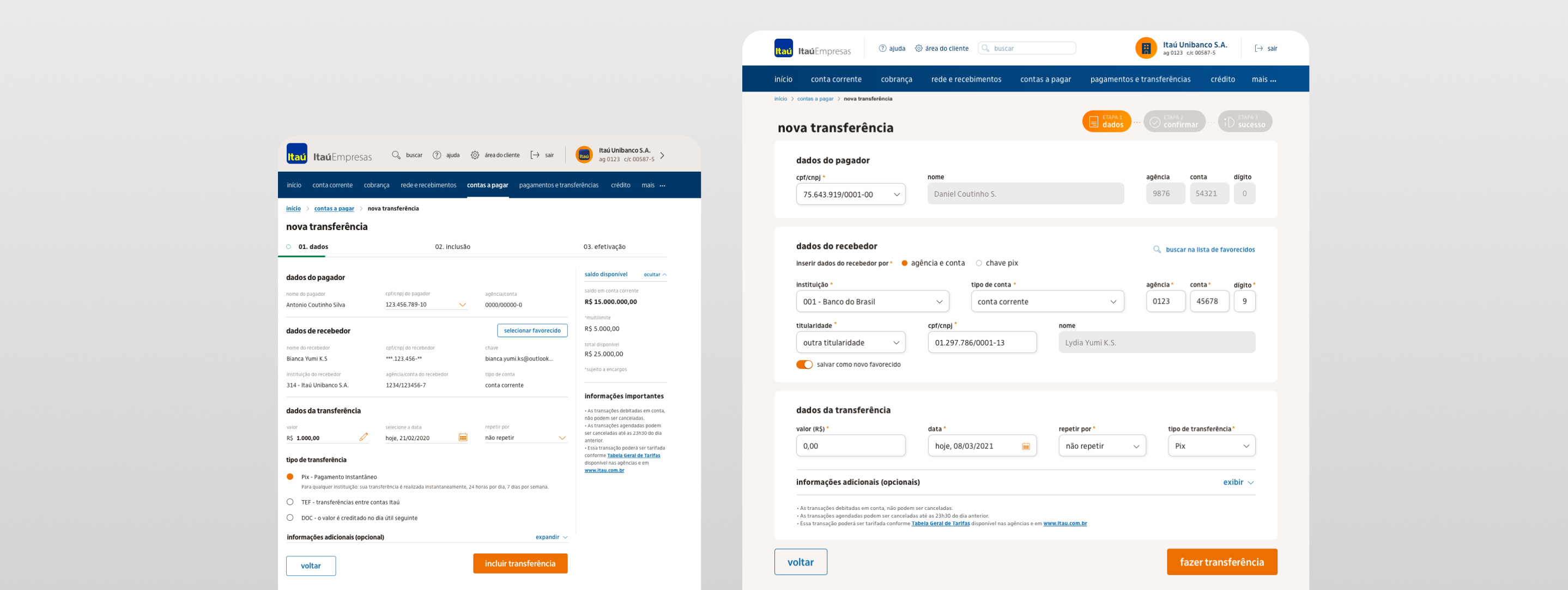 Itaú Empresas — nova transferência redesign